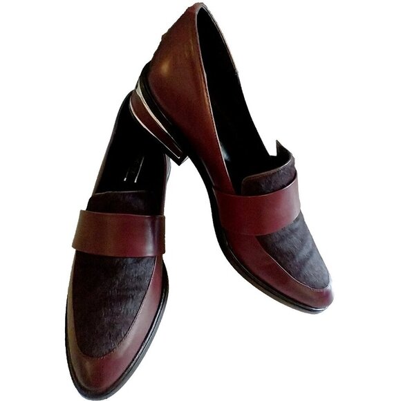 RACHEL ZOE Women's Loafers Leather & Calf Hair Wine Shoes Mirror Accents - 8.5 M - Picture 2 of 8